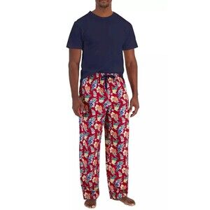 New Mens Pajamas Set Medium Solid Top & Tropical Pants 2-Pc. Set Vacation